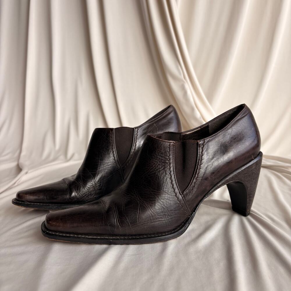 Vintage Stuart Weitzman Brown Leather Ankle Booties - Curved Heel, 7.5